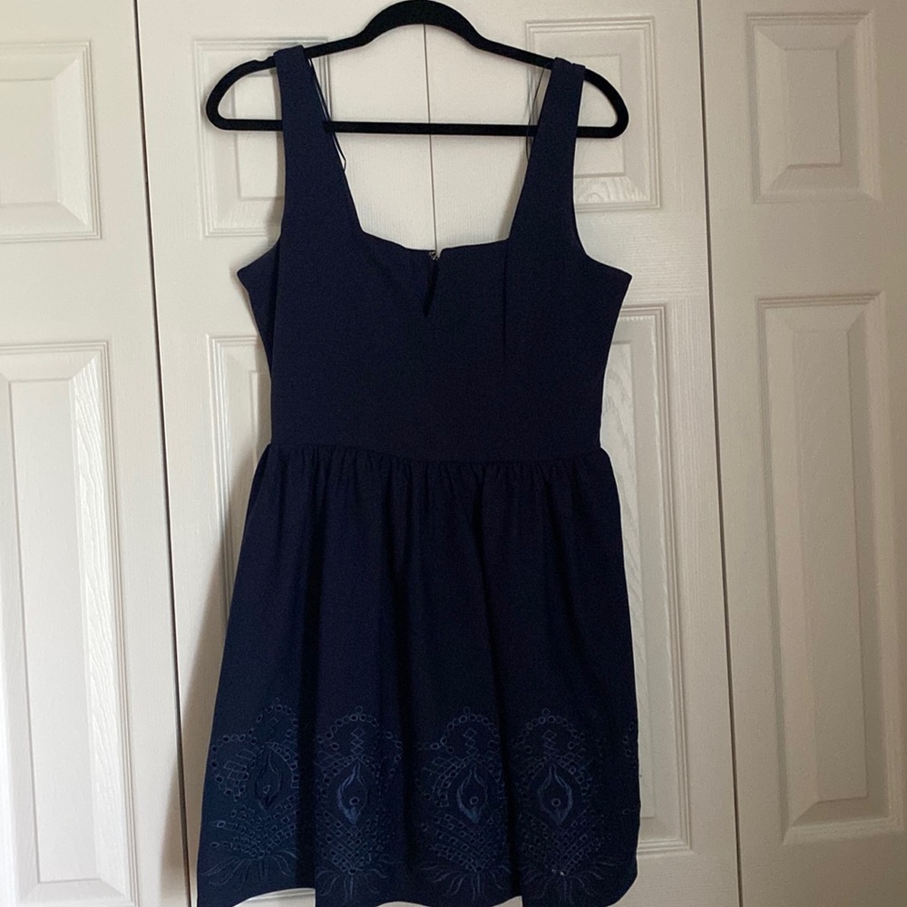 Navy blue dress with small v neck cutout